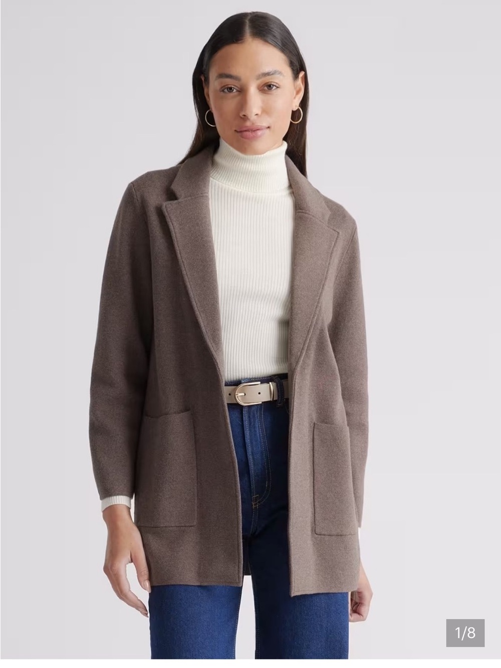 Quince Brown 100% Organic Cotton Open Knit Blazer, Size Small